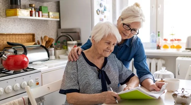 Adult child with elderly mom